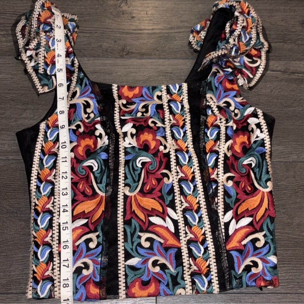 Anthropologie NEW Eva Franco Florence Embroidered Corset Top Size XS Black/Multi - Picture 9 of 12